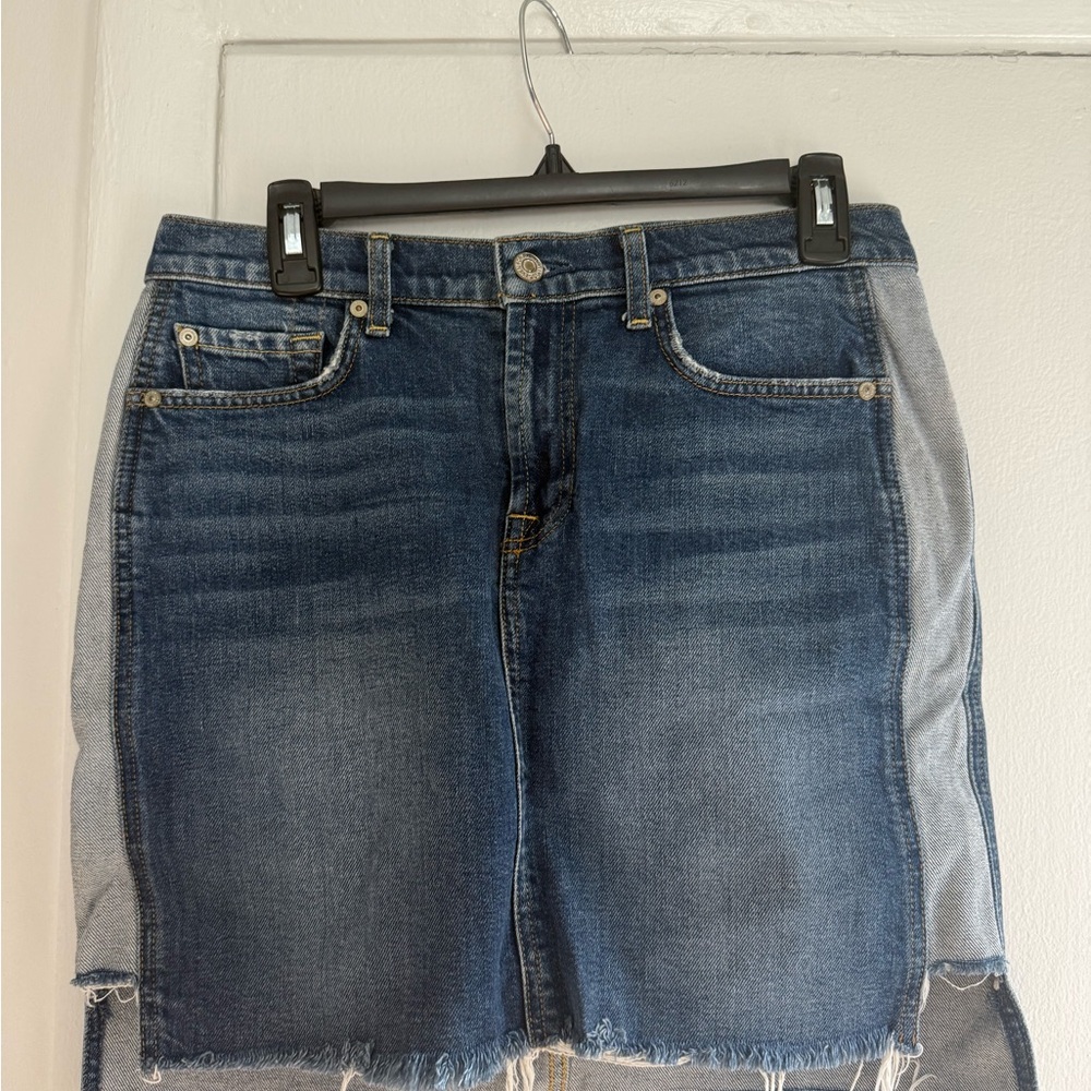 7 For All Mankind Mini Frayed Hem Denim Skirt Size 29 - Women's Blue Denim Skirt